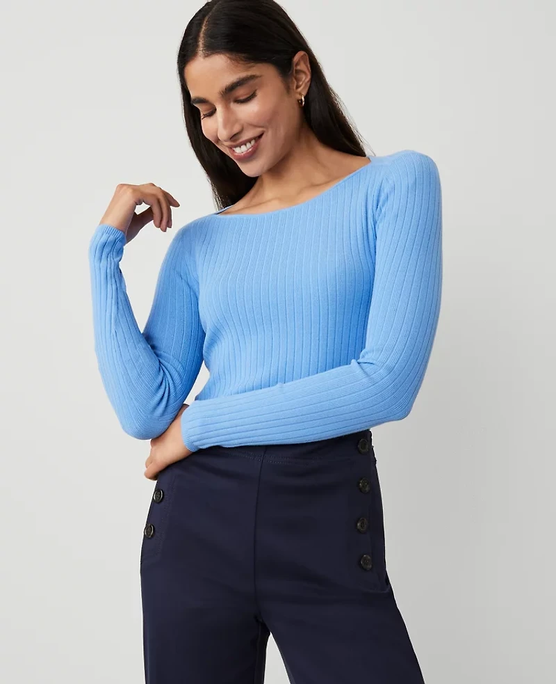 Ann Taylor Ribbed Boatneck Sweater XL Women's