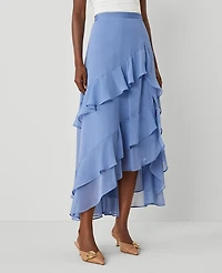 Ann Taylor Chiffon Ruffle Maxi Skirt Colony Blue Women's