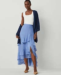Ann Taylor Chiffon Ruffle Maxi Skirt Colony Blue Women's