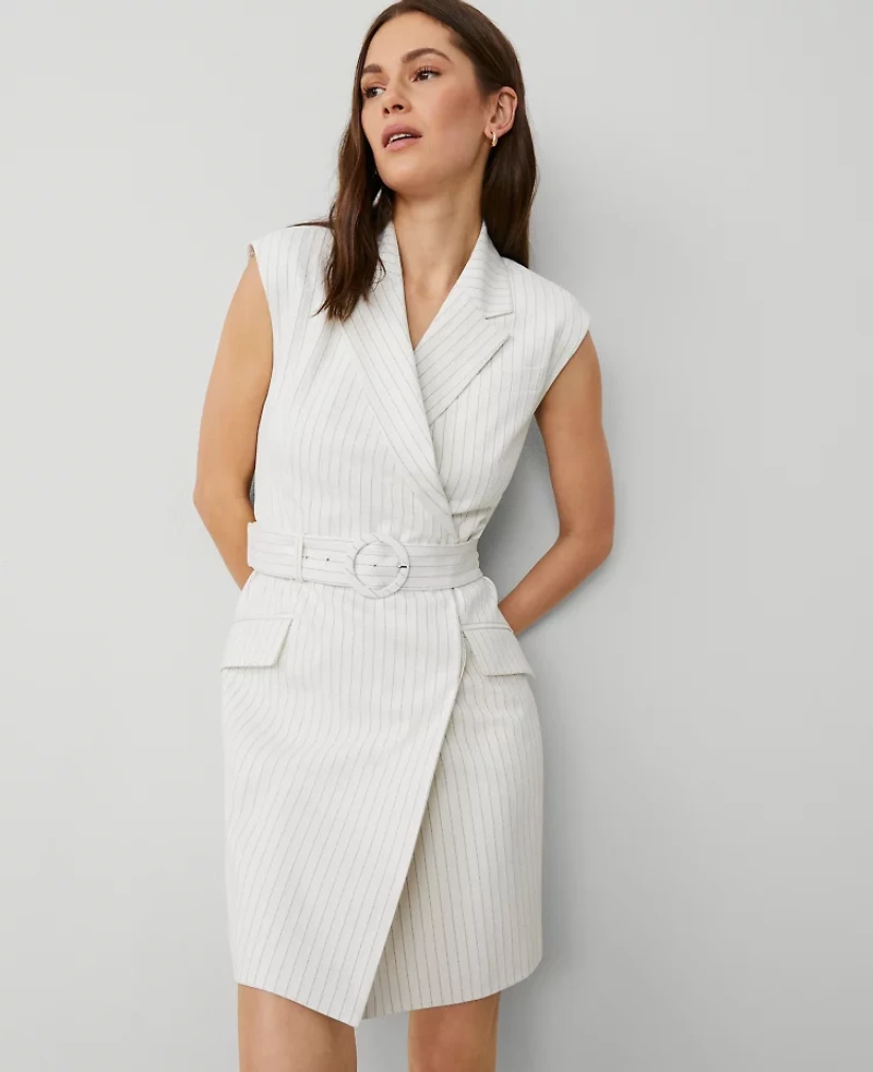 Ann Taylor Striped Lapel Sheath Dress Dusty Ivory Melange Women's