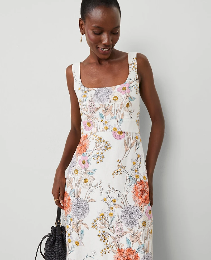 Ann Taylor Floral Linen Blend Flare Dress Orchid Hush Women's