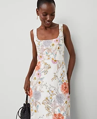 Ann Taylor Floral Linen Blend Flare Dress Orchid Hush Women's