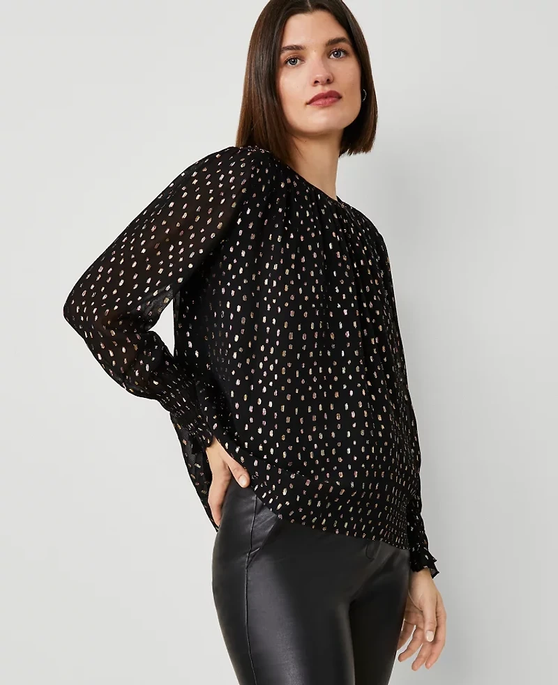 Ann Taylor Petite Metallic Clip Shirred Top Size 2XS Black Women's