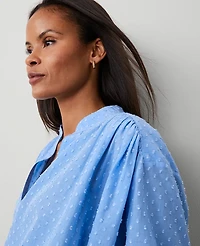 Ann Taylor Clip V-Neck Blouson Popover Top Clear Skies Women's