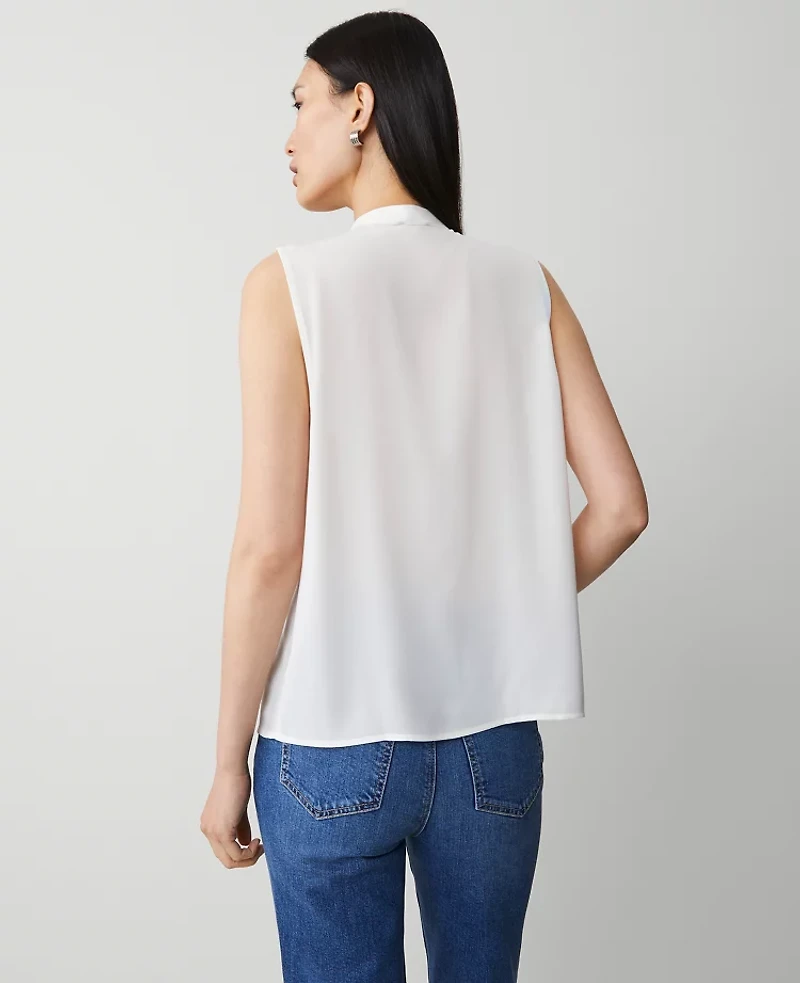 Ann Taylor Pintucked Button Shell Top Size Large Winter White Women's