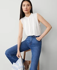 Ann Taylor Pintucked Button Shell Top Size Large Winter White Women's