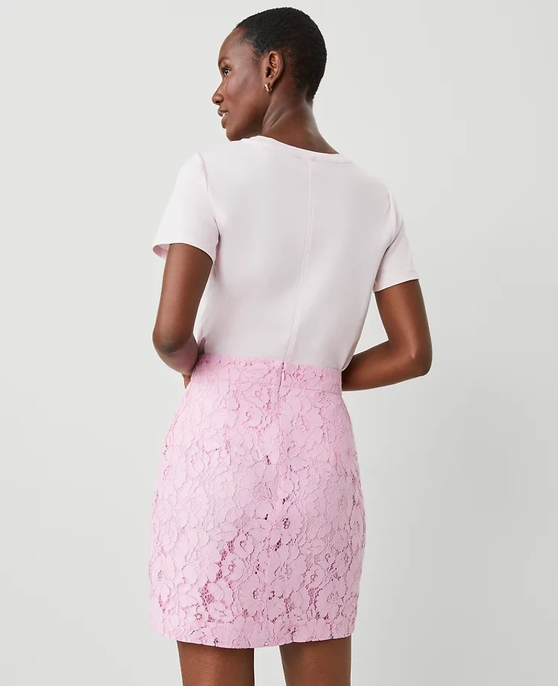 Ann Taylor Floral Lace Skirt Size 6 Pink Hollyhock Women's