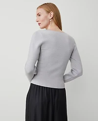 Ann Taylor Shimmer V-Neck Ribbed Sweater Size XS Silver Metallic Women's
