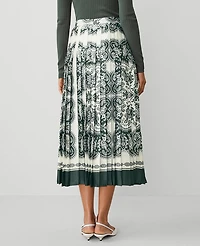 Ann Taylor Paisley Satin Pleated Midi Skirt Size 4 Dried Cilantro Women's
