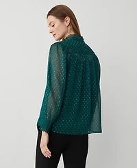 Ann Taylor Metallic-Clip Ruffle Popover Top Size XL Rainforest Women's