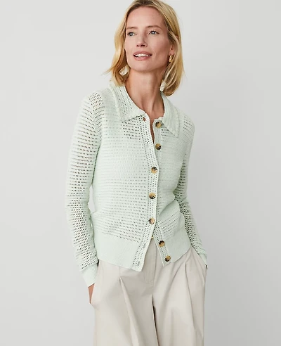 Ann Taylor Crochet-Collar Cardigan Women's