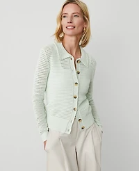 Ann Taylor Crochet-Collar Cardigan Size XL Delicate Seafoam Women's