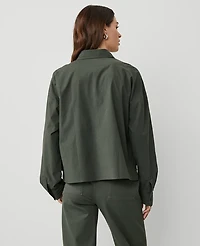 Ann Taylor Weekend Collection Oversized Cropped Pocket Shirt Size XL Dried Cilantro Women's
