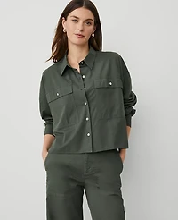 Ann Taylor Weekend Collection Oversized Cropped Pocket Shirt Size XL Dried Cilantro Women's