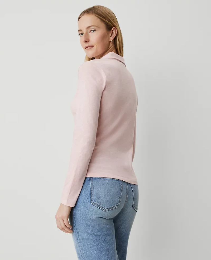 Ann Taylor Weekend Collection Polo Popover Top Size Medium Berry Mousse Women's