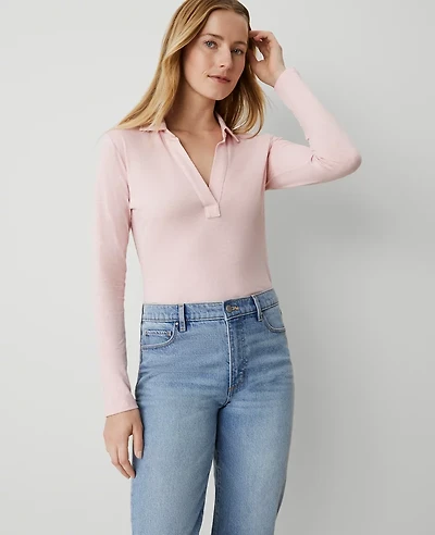 Ann Taylor Weekend Collection Polo Popover Top Size Medium Berry Mousse Women's