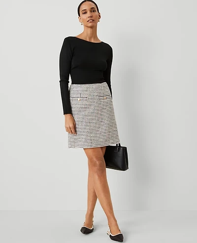 Ann Taylor Plaid Tweed Welt Pocket Skirt Size 4 Ivory/Navy Multi Women's
