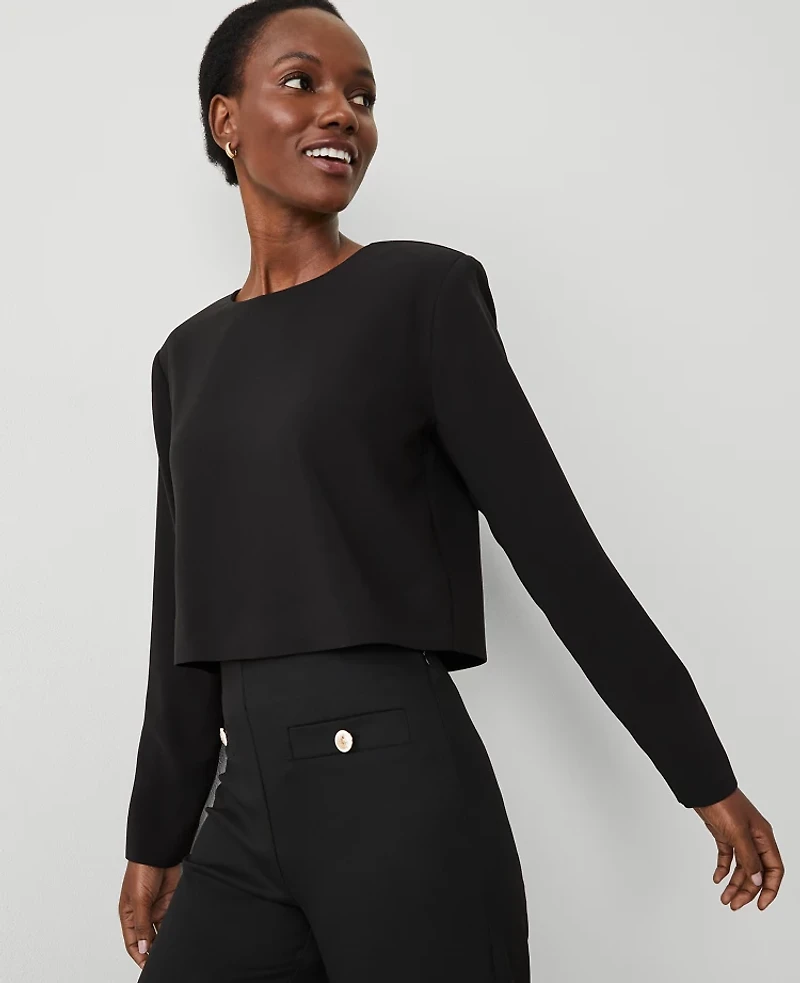 Ann Taylor Crew Neck Blouse Size XL Black Women's
