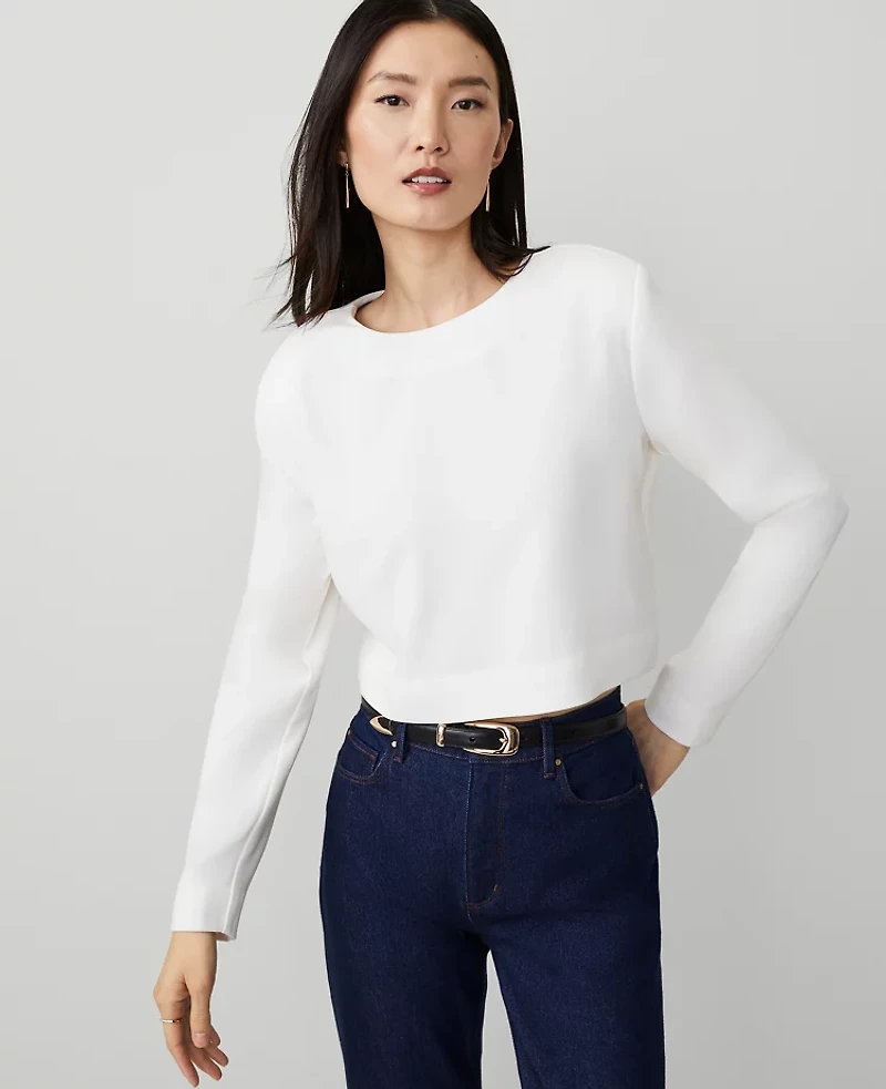 Ann Taylor Crew Neck Blouse Winter White Women's