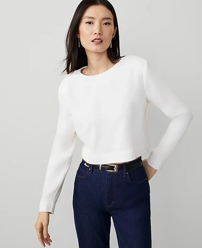 Ann Taylor Crew Neck Blouse Winter White Women's