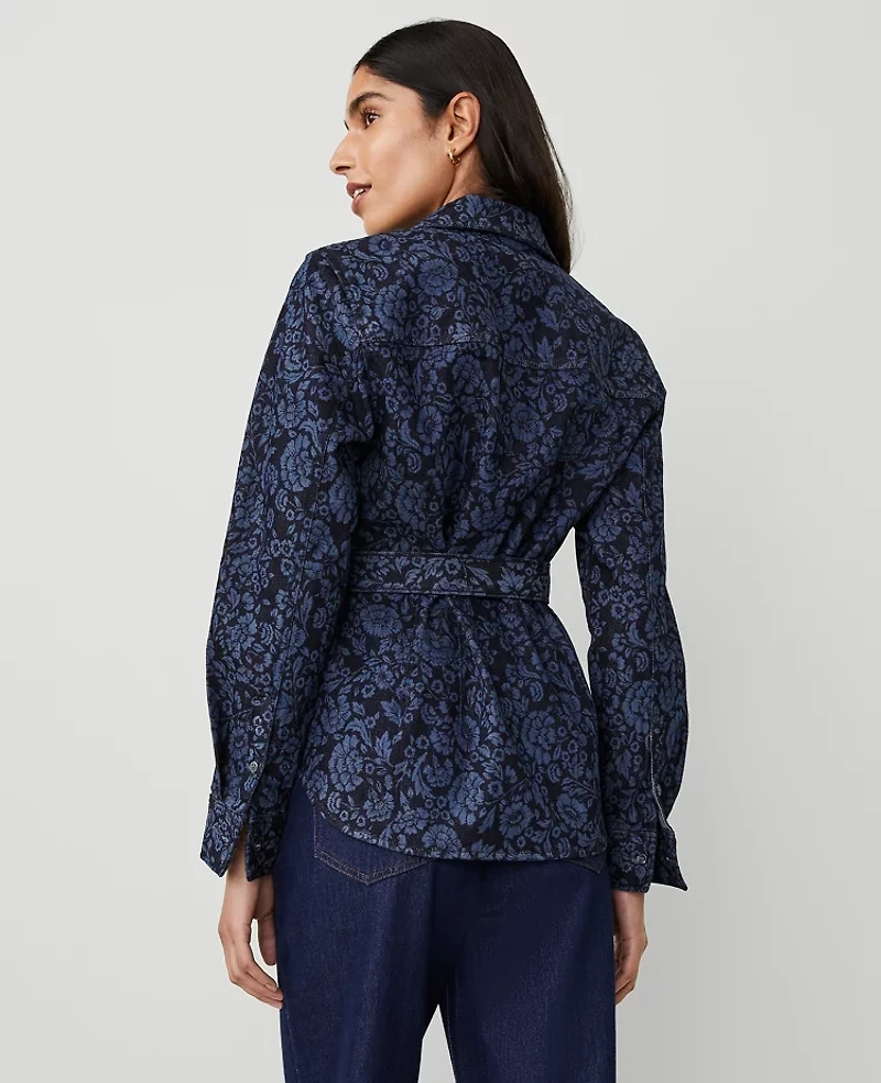 Ann Taylor Floral Flared Denim Shirt Size XS Colorway 1 Women's