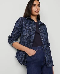 Ann Taylor Floral Flared Denim Shirt Size XS Colorway 1 Women's