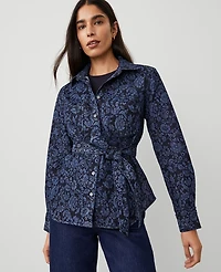 Ann Taylor Floral Flared Denim Shirt Size XS Colorway 1 Women's
