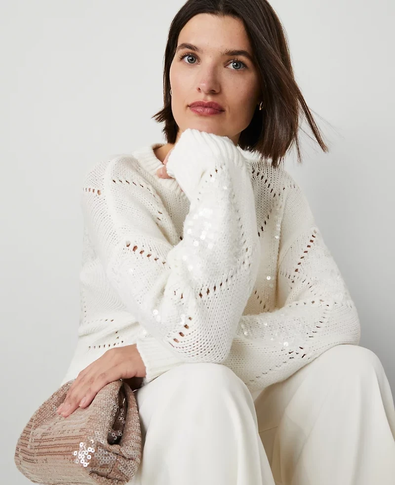 Ann Taylor Sequin Argyle Sweater Size 2XL Winter White Women's