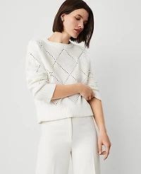 Ann Taylor Sequin Argyle Sweater Size 2XL Winter White Women's