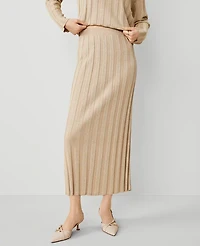 Ann Taylor Shimmer Ribbed Sweater Skirt Size Large Toasted Oat Women's