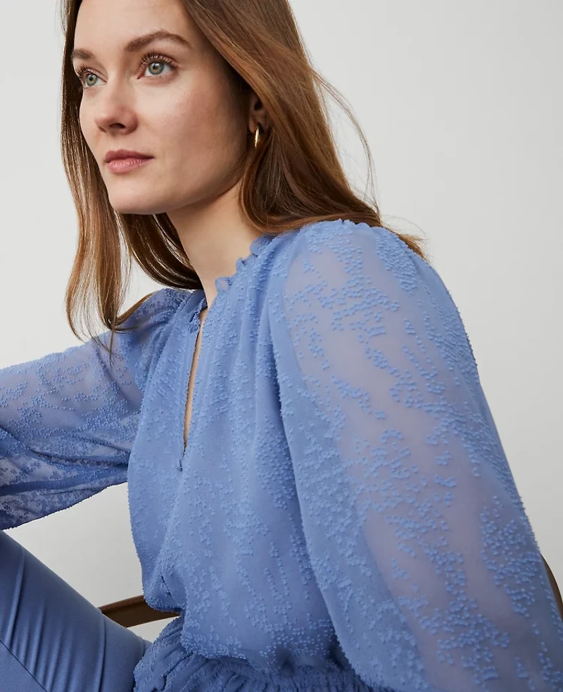 Ann Taylor Clip Chiffon Ruffle Blouse Women's