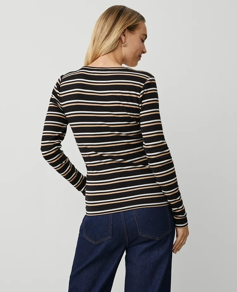 Ann Taylor Petite Weekend Collection Stripe Henley Top Size XS Women's