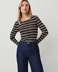 Ann Taylor Petite Weekend Collection Stripe Henley Top Size XS Women's