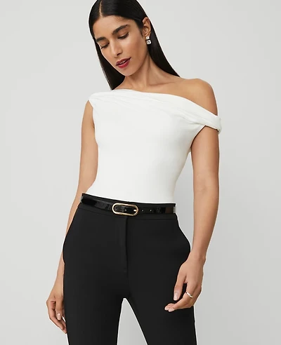 Ann Taylor Petite Asymmetric One-Shoulder Top Size Large Winter White Women's