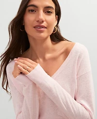 Ann Taylor Weekend Collection Linen Blend V-Neck Sweater Chalk Dust Pink Women's