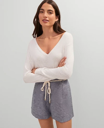 Ann Taylor Weekend Collection Linen Blend V-Neck Sweater Women's