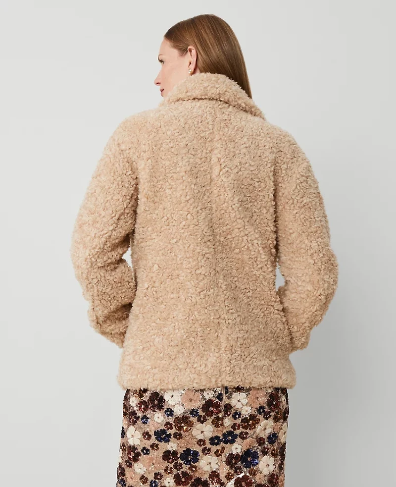 Ann Taylor Faux Fur Double Breasted Coat Size XL Toasted Oat Women's