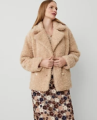 Ann Taylor Faux Fur Double Breasted Coat Size XL Toasted Oat Women's