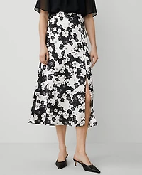 Ann Taylor Floral Satin Maxi Skirt Size 0 Black Women's
