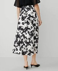 Ann Taylor Floral Satin Maxi Skirt Size 0 Black Women's