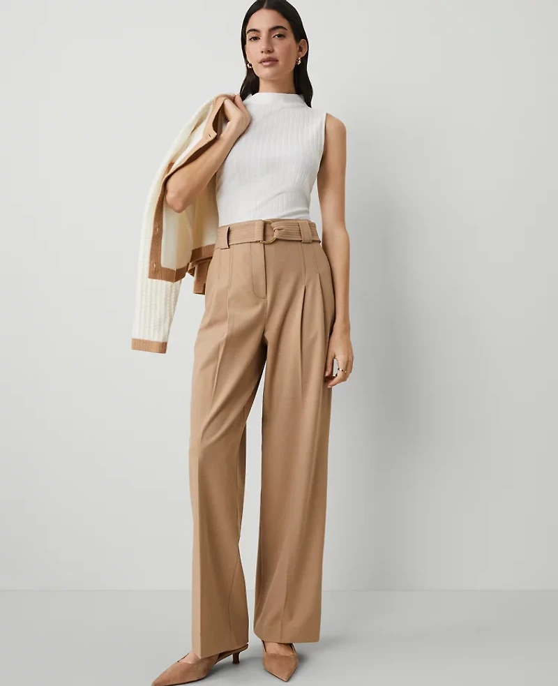 Ann Taylor The Tall Belted Straight-Leg Pant Cafe Au Lait Women's