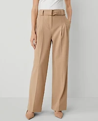 Ann Taylor The Petite Belted Straight-Leg Pant Size 0 Cafe Au Lait Women's