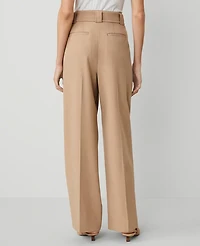 Ann Taylor The Petite Belted Straight-Leg Pant Size 0 Cafe Au Lait Women's