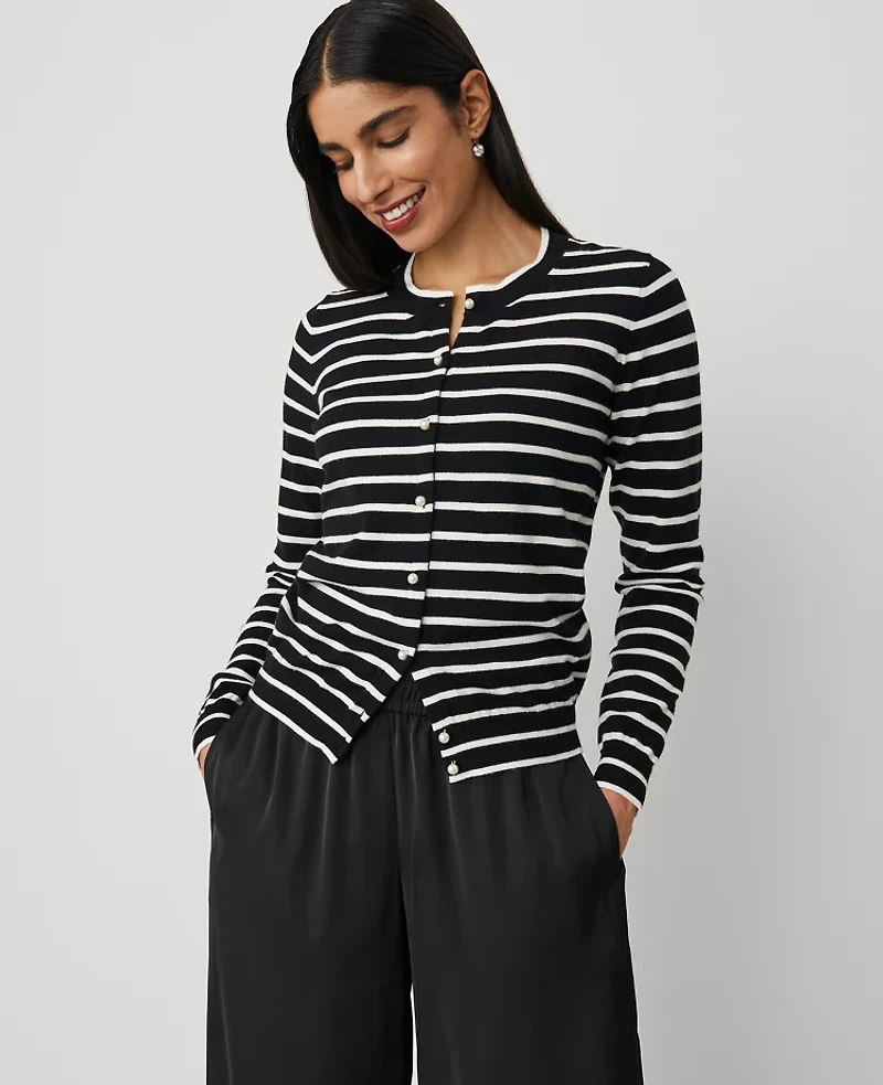 Ann Taylor Stripe Ann Cardigan Size 2XS Black Women's