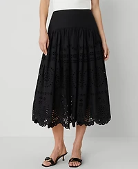 Ann Taylor Eyelet Yoke Midi Skirt Black Women's