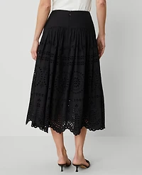 Ann Taylor Eyelet Yoke Midi Skirt Black Women's