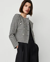 Ann Taylor Houndstooth Double-Breasted Jacket Size 14 Black/White Multi Women's