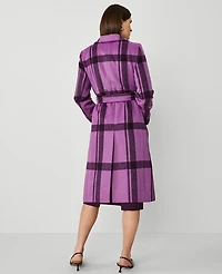 Ann Taylor Petite Plaid Double-Breasted Coat Size Large Purple Monarch Women's