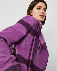 Ann Taylor Petite Plaid Double-Breasted Coat Size Large Purple Monarch Women's