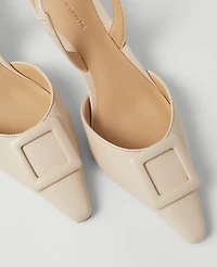 Ann Taylor Buckle Pointy Toe Leather Slingback Pumps Size 6 Pearl Shadow Women's